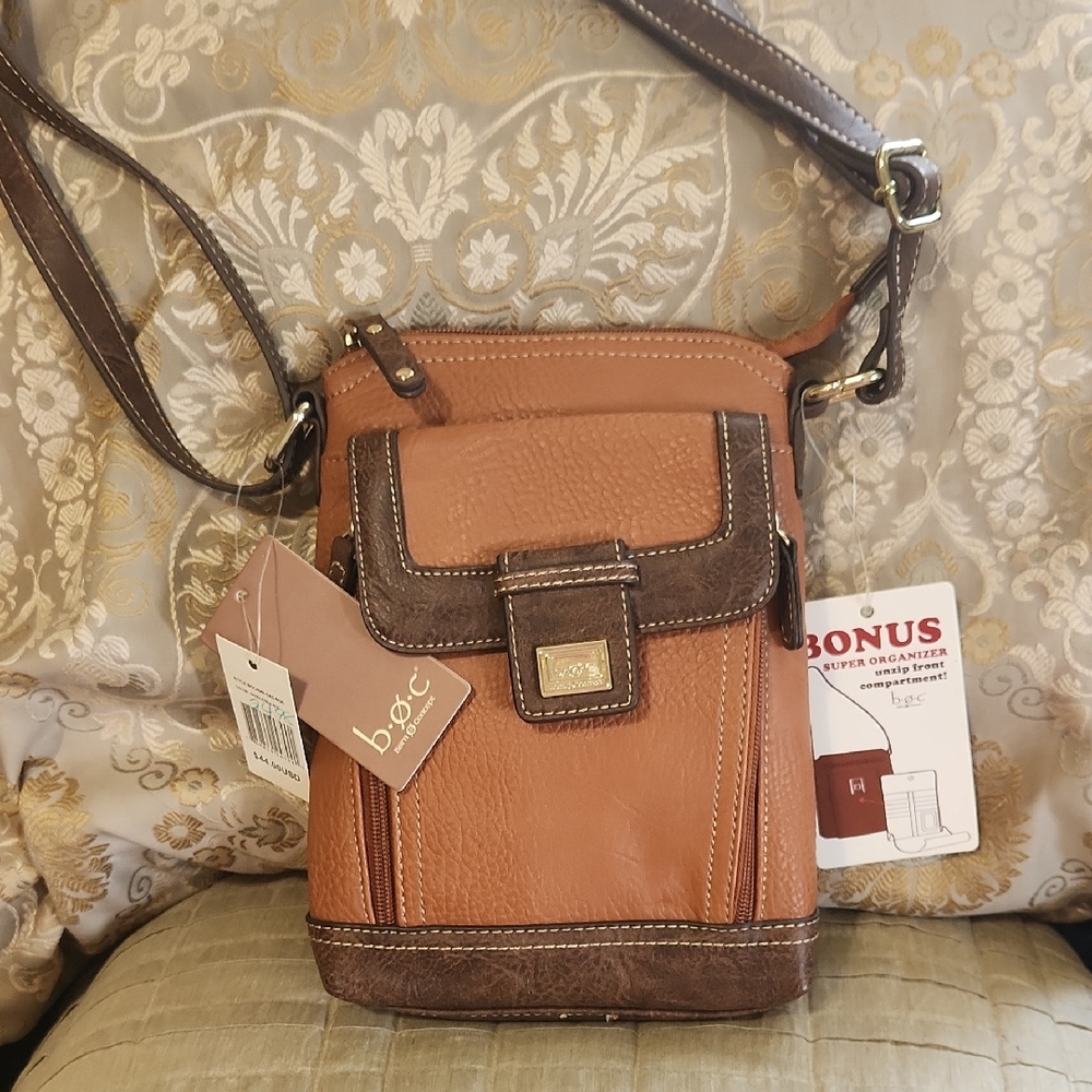 b.o.c. Tan and Brown Messenger Bag with Adjustable Straps